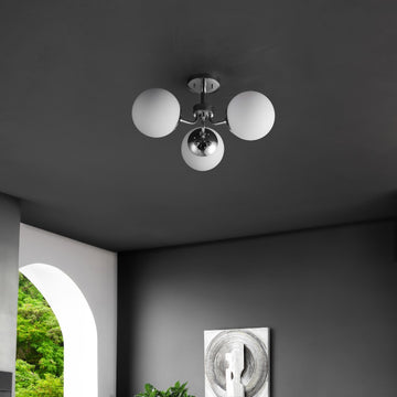 Olivier 23.5" 3-Light Bohemian Farmhouse Iron/Frosted Glass LED Semi Flush Mount